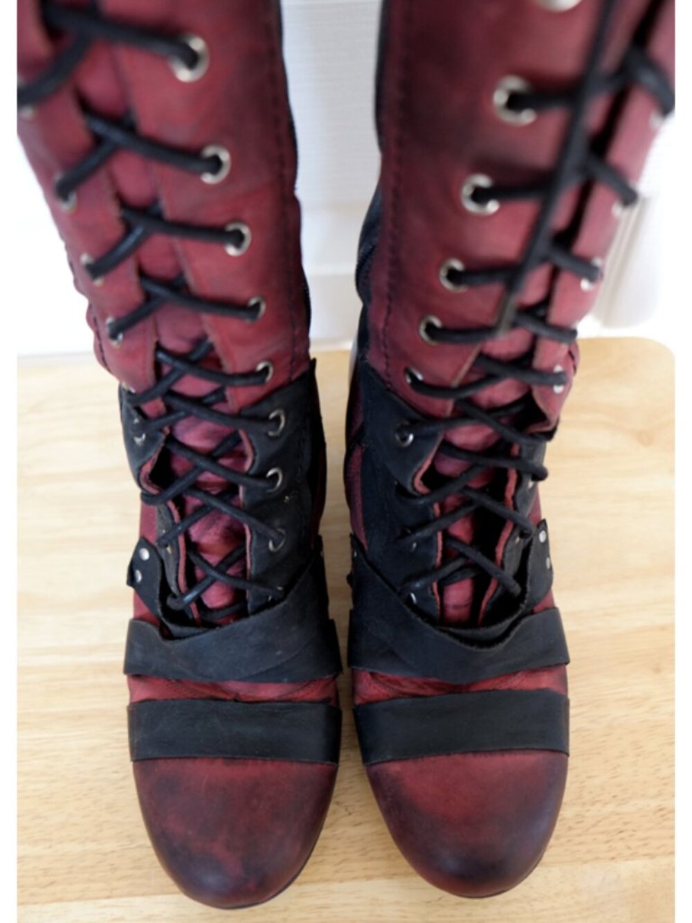 DKODE red/black lace up leather boots goth punk - Picture 6 of 10